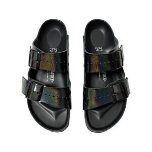 birkenstock x rick owens black leather iridescent holographic arizona sandals